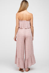 Mauve Floral Strapless Ruffle Hem Maternity Jumpsuit