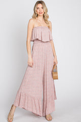 Mauve Floral Strapless Ruffle Hem Maternity Jumpsuit