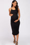 Black Ruched Criss Cross Back Maternity Midi Dress