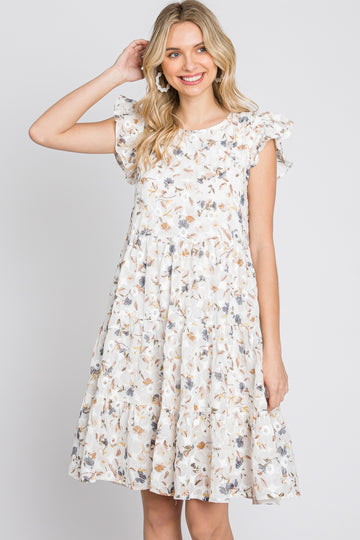 Ivory Floral Embroidered Tiered Dress