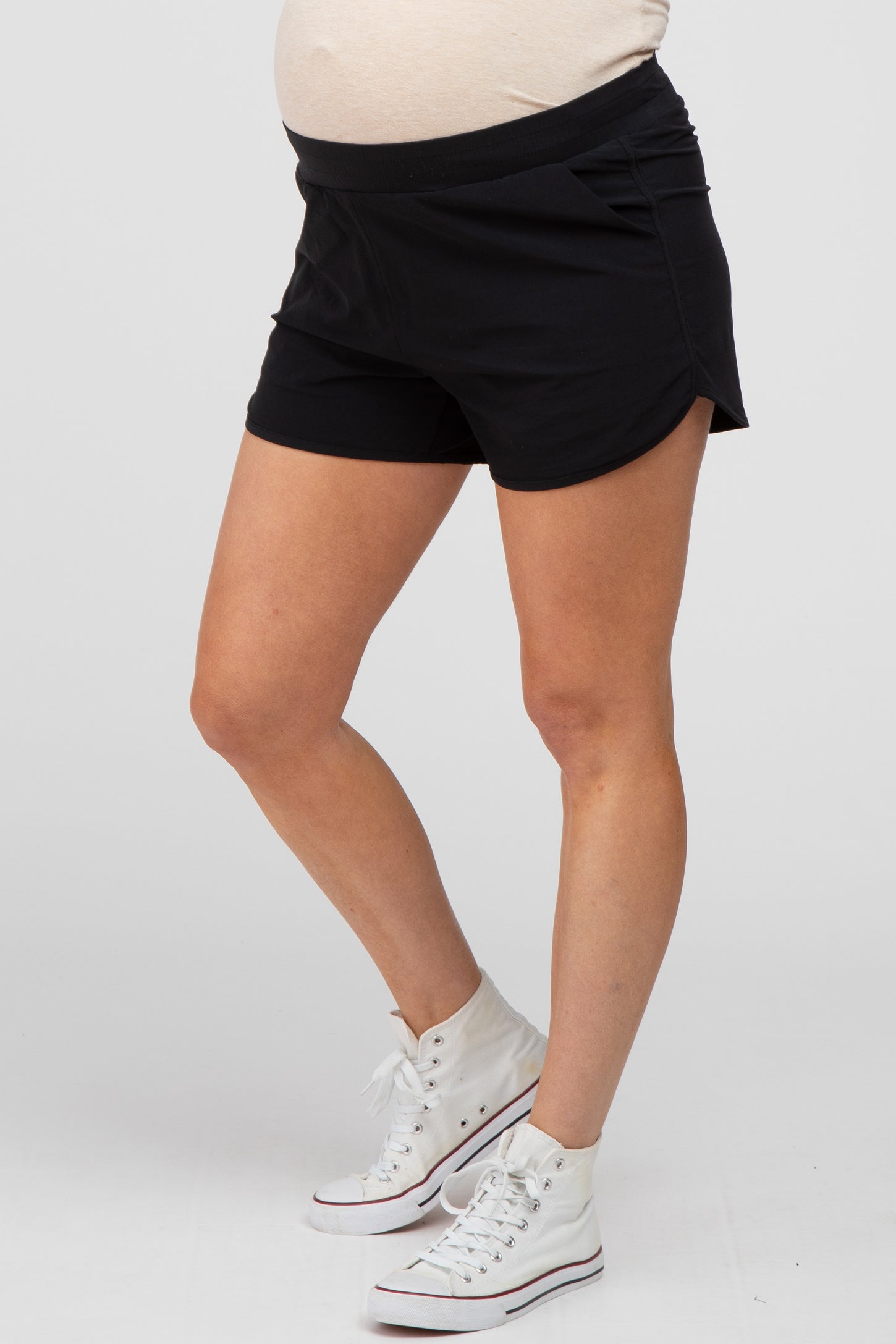 Black Rounded Hem Maternity Active Shorts