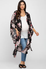 Black Floral Flowy Round Hem Maternity Cover-Up