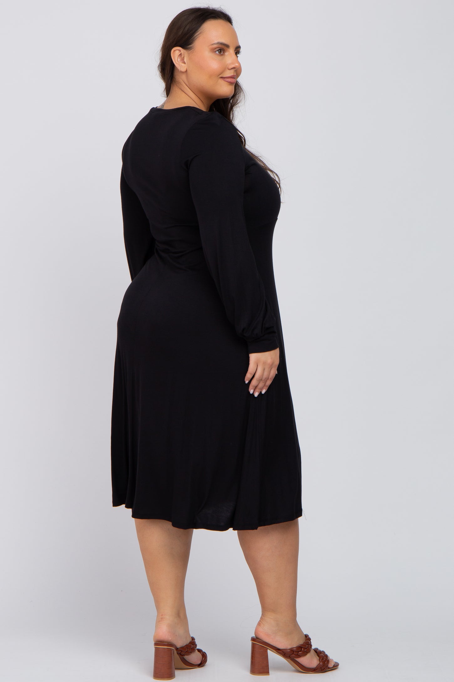 Black Bubble Sleeve Plus Midi Dress
