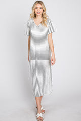 Ivory Striped Ribbed Midi Dress