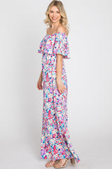 Pink Floral Off Shoulder Maxi Dress