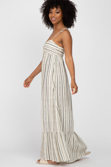 Ivory Printed Tie Strap Maxi Dress
