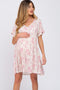 Pink Floral V-Neck Maternity Dress