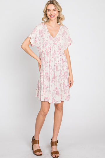 Pink Floral V-Neck Dress