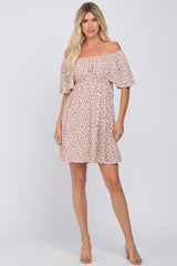 Cream Floral Short Sleeve Dress