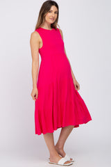 Fuchsia Tiered Sleeveless Maternity Midi Dress