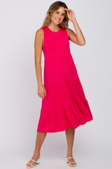 Fuchsia Tiered Sleeveless Maternity Midi Dress