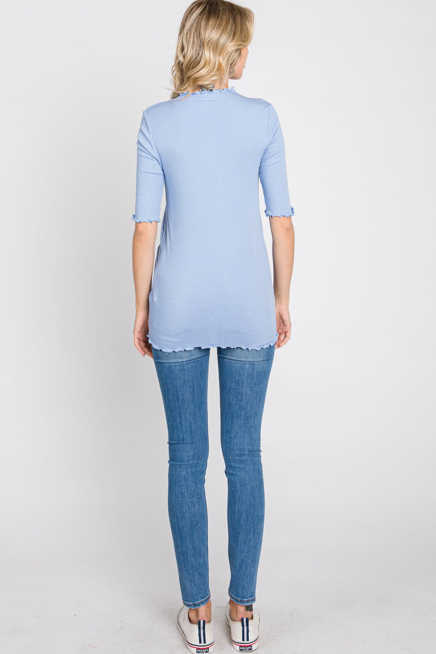 Light Blue Lettuce Hem Fitted Top