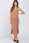 Mocha Ribbed Side Slit Maternity Midi Dress