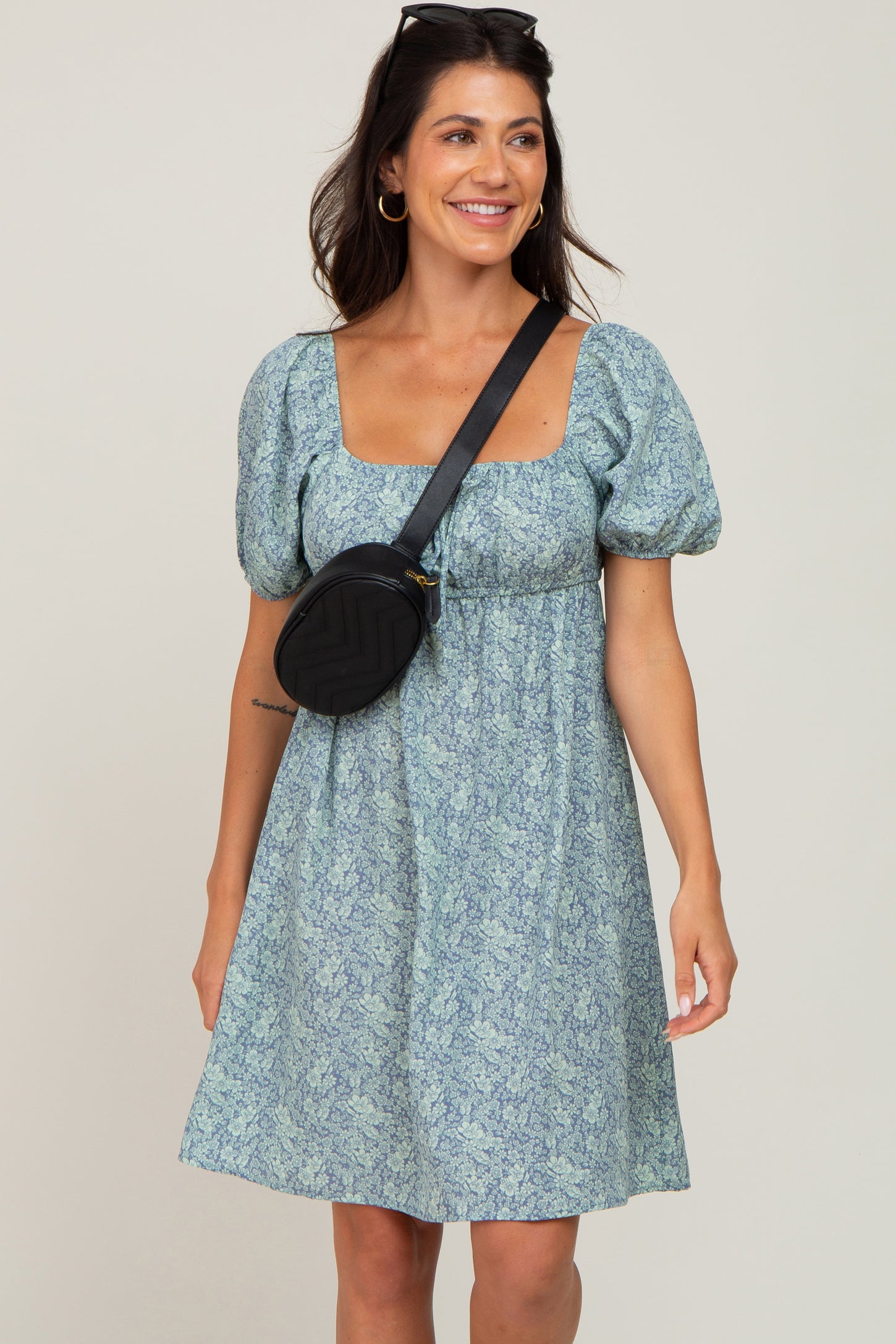 Blue Floral Tie Front Maternity Dress