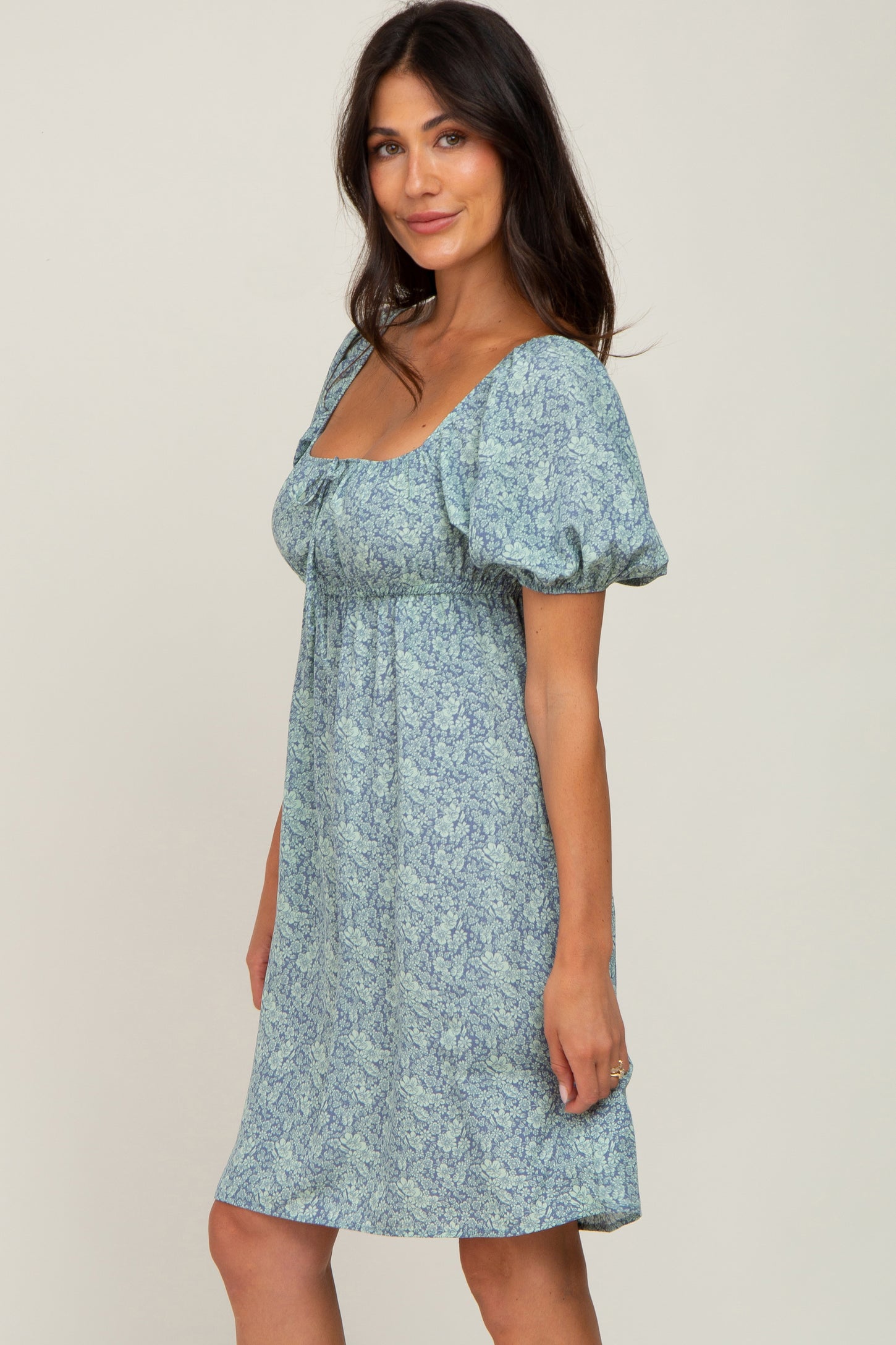 Blue Floral Tie Front Dress