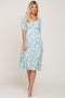 Mint Green Floral Cinched Bust Midi Dress