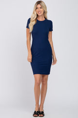 Navy Blue Ribbed Fitted Dress
