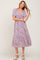 Mauve Floral Smocked Sweetheart Neck Midi Dress