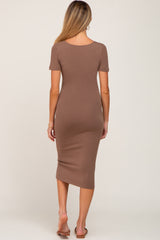 Mocha Fitted Maternity Midi Dress