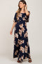 Navy Floral Flounce Off Shoulder Maternity Maxi Dress