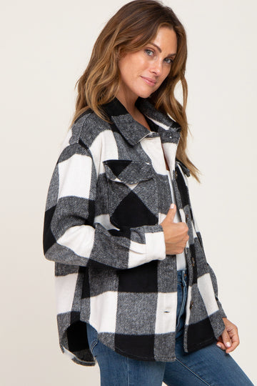 Black Plaid Knit Shirt Jacket