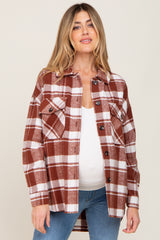 Rust Plaid Maternity Shirt Jacket