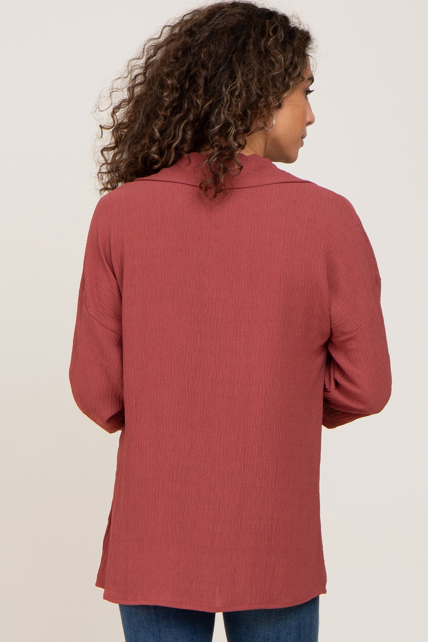 Burgundy Button Front Collared Blouse