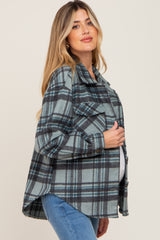 Mint Green Plaid Front Pocket Maternity Shacket