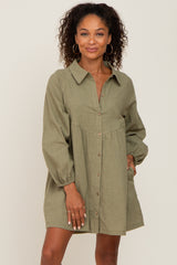 Olive Button Down Maternity Mini Dress