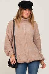 Taupe Soft Chenille Turtle Neck Maternity Sweater