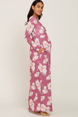 Mauve Floral Button Front Maternity Maxi Dress