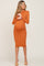 Orange Ribbed Fitted Mock Neck Long Sleeve Maternity Dress