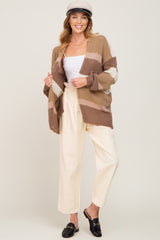 Mocha Striped Open Knit Cardigan