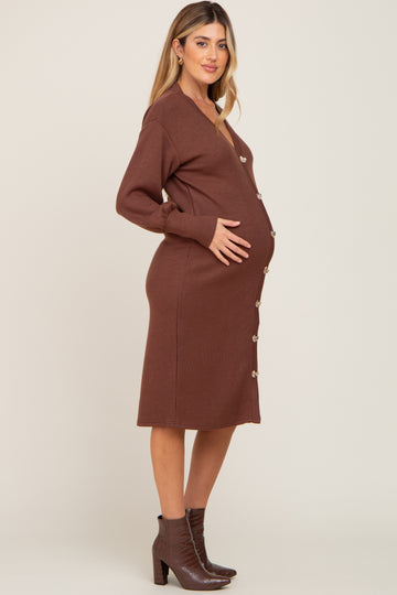 Brown Long Button Down Maternity Cardigan/Dress