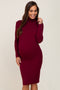 Burgundy Rib Knit Turtleneck Maternity Sweater Dress