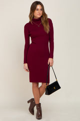 Burgundy Rib Knit Turtleneck Sweater Dress
