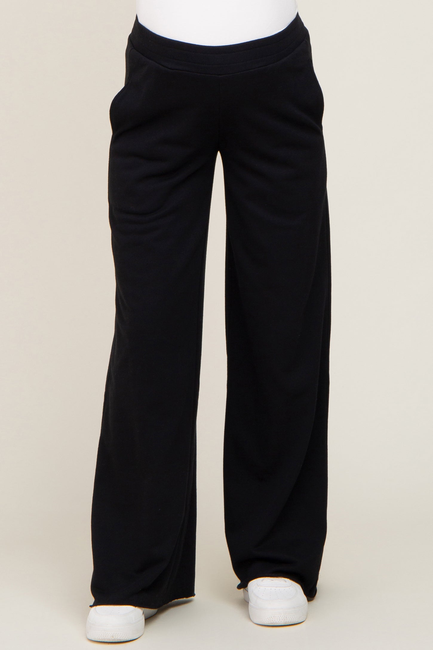 Black Wide Leg Fray Hem Maternity Sweatpants