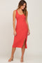 Coral Ribbed Back Cutout Midi Dress