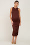 Brown Basic Ruched Maternity Midi Dress
