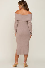 Mocha Off Shoulder Maternity Sweater Dress