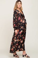 Black Floral Wrap Maternity Maxi Dress