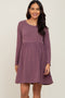 Plum Heathered Long Sleeve Maternity Dress