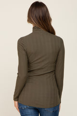 Olive Long Sleeve Ribbed Turtleneck Maternity Top