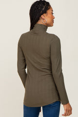 Olive Long Sleeve Ribbed Turtleneck Top