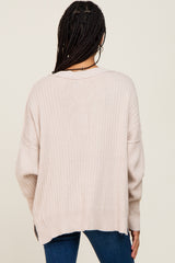 Beige V-Neck Oversized Sweater