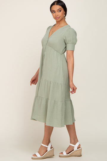 Mint Button Down Short Sleeve Dress