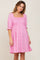 Pink Floral Smocked Square Neck Dress