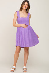 Lavender Smocked Eyelet Maternity Dress