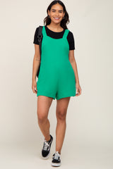 Green Square Neck Elastic Strap Maternity Romper