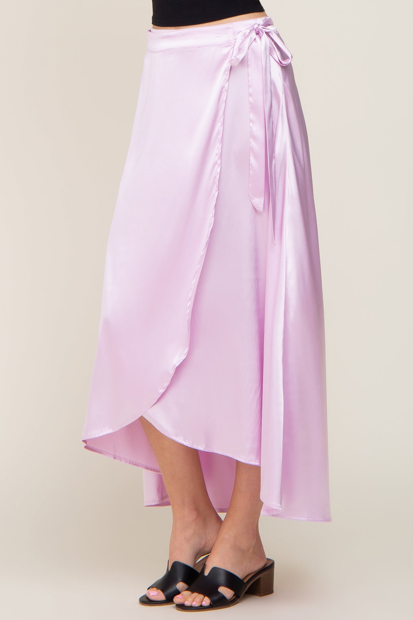 Lavender Hi-Lo Satin Wrap Skirt